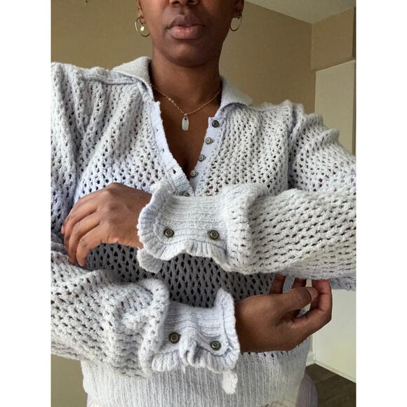 We The Free Sweaters - We The Free Periwinkle Snowdrift Knit Collared Henley Sweater size Medium